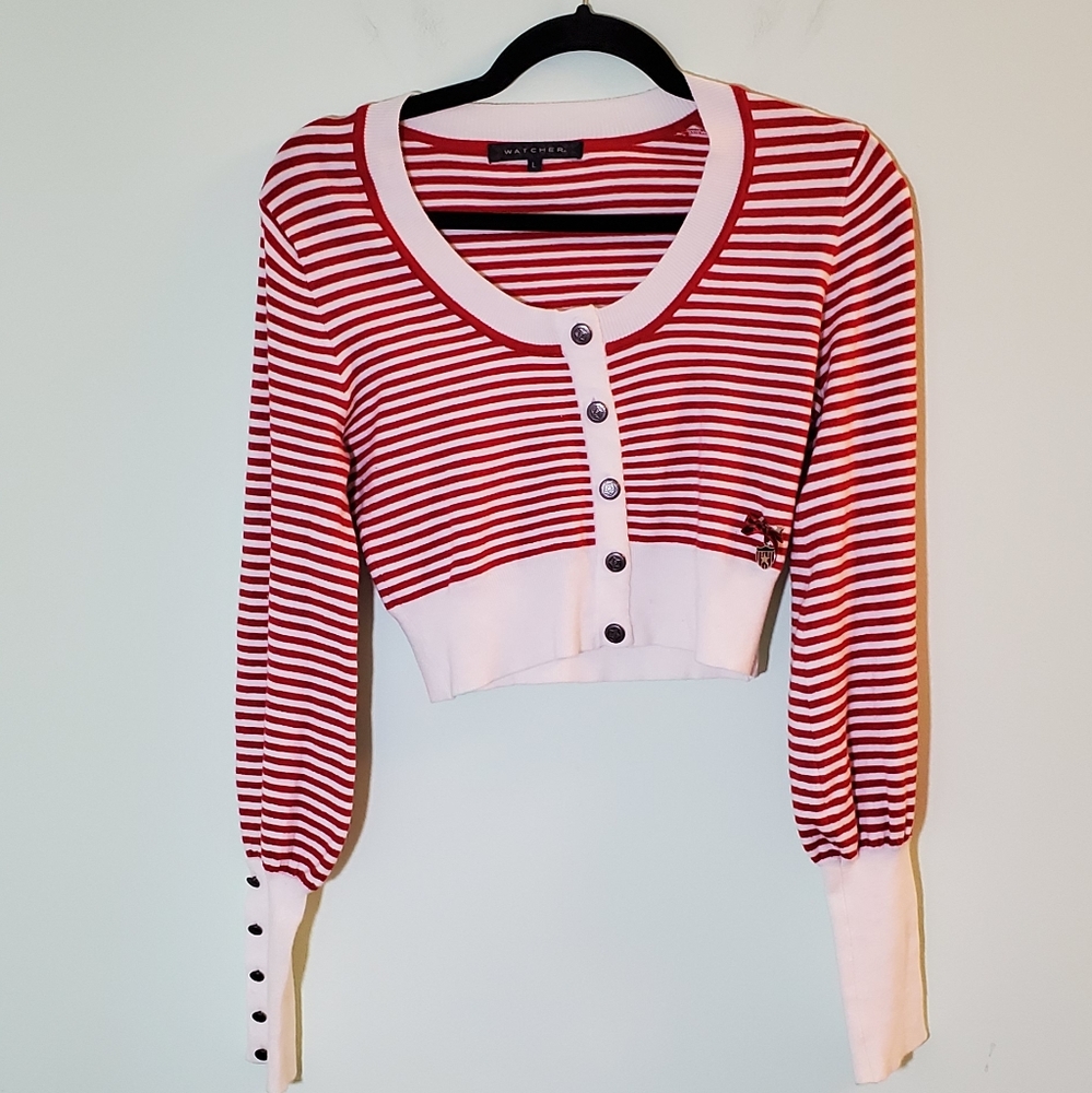 ❤️‍ NWOT! Watcher 90s Vintage Cropped Red & White Stripe Cardi Size Large